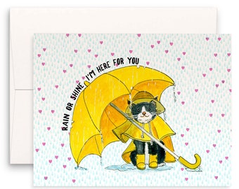 Thinking Of You Cards For Friend - Tuxedo Cat With Umbrella