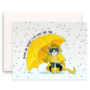 Thinking Of You Cards For Friend - Tuxedo Cat With Umbrella