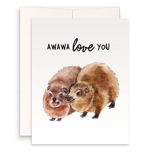 Carte d'amour Rock Hyrax pour mari - Carte de Saint-Valentin drôle Awawa pour petite amie - Cartes de voeux faites main Liyana Studio