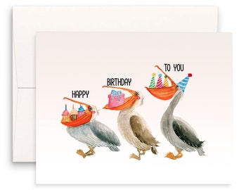 Pelican Birds Birthday Card - Liyana Studio Greeting Cards Handmade