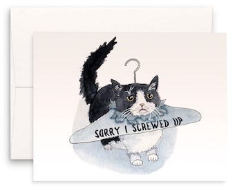 Sorry Card For Girlfriend - Apology Tuxedo Cat - I'm Sorry I Screwed Up - Liyana Studio