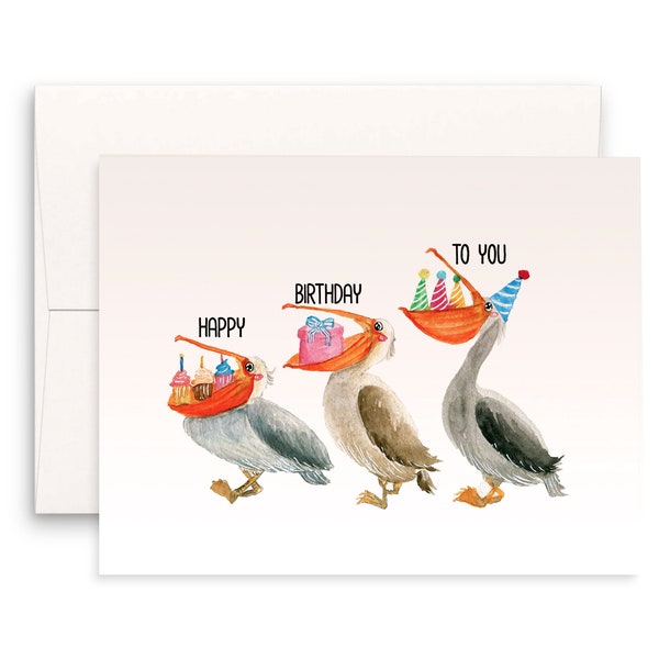 Pelican Birds Birthday Card - Liyana Studio Greeting Cards Handmade