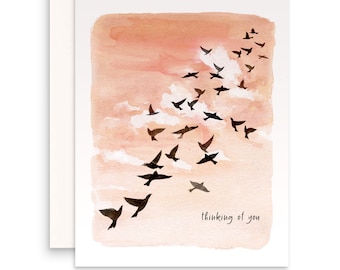 Sunset Sympathy Card - Thinking of You Card - Flock Of Birds