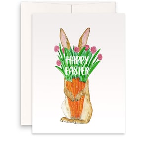 Lot de cartes de Pâques carottes et lapin de Pâques - Cartes de Pâques amusantes pour les enfants - Ensemble de cartes de voeux aquarelle printanière pour amis