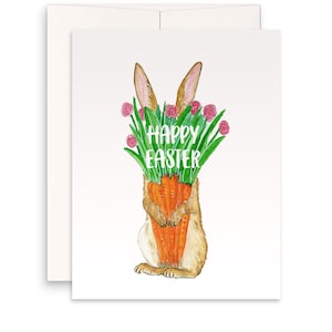 Carrot Flower Bunny Easter Card Pack Funny Easter Cards For Kids Watercolor Spring Greeting Card Set For Friends image 1