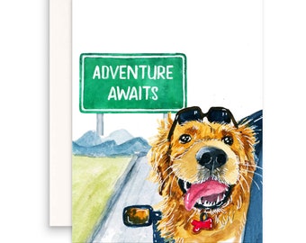 Golden Retriever Retirement Cards For Men - Road Trip Adventure Begins Congratulations Card For Coworker