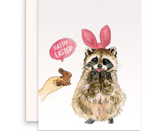 Raccoon Funny Easter Card Set - Chocolate Bunny Gift