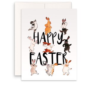 Bunny Dance Lustiges Osterkartenset - Frohe Ostern Kartenpackung für Kinder - Aquarell Frühling Grußkarten für Freunde