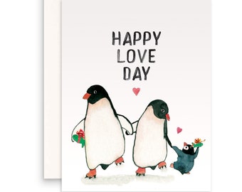 Penguin Mom Dad Valentines Card For Him - Happy Love Day - Anniversary Card From Baby - New Dad Valentines Day Cards For Husband