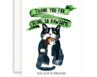 Funny Thank You Cards From Cat - Tuxedo Cats Appreciation Gift For Friends