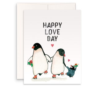 Carte de Saint-Valentin pingouin maman papa pour lui - Happy Love Day - Carte d’anniversaire de bébé - Cartes de Saint-Valentin pour nouveau papa pour mari