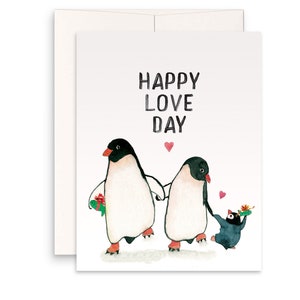 Penguin Mom Dad Valentines Card For Him - Happy Love Day - Anniversary Card From Baby - New Dad Valentines Day Cards For Husband