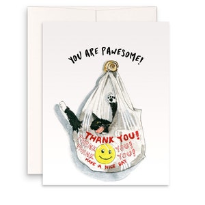 Black Cat Shopping Bag Funny Thank You Cards Set - Tuxedo Cats Thank You Notes Greeting Card Pack