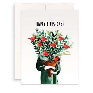 Cardinal Bird Birthday Cards For Mom - Happy Birds Day Floral Birthday Gift For Her