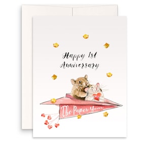 Carte premier anniversaire - Cadeau d'anniversaire en papier - Joli couple de souris pour mari, petit ami
