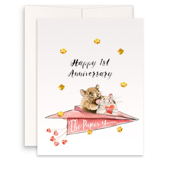 Mouse Couple Paper Anniversary Card For Husband - 1st Anniversary Gift For Boyfriend