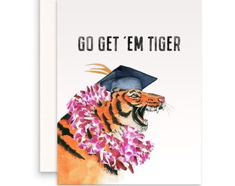 Funny Graduation Card 2024 - Go Get Em Tiger Graduation Gift For Daughter - Orchid Flower Lei Grad Congratulations Cards