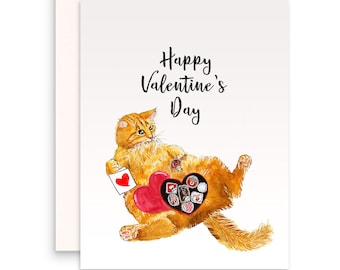 Chocolate Cat Valentines Day Card For Boyfriend - Orange Cats Lover Galentines Day Card For girlfriend - Valentines Husband Card For Him