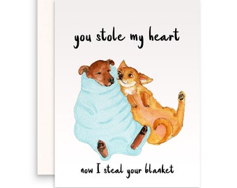 Blanket Thief Funny Anniversary Card For Boyfriend - Funny Valentines Day Card For Girlfriend - Dog Lover Valentines Gift