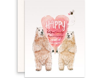 Polar Bear Couple Cotton Anniversary Card For Husband - Cotton Candy 2 Years Sweetness - 2nd Anniversary Gift For Boyfriend