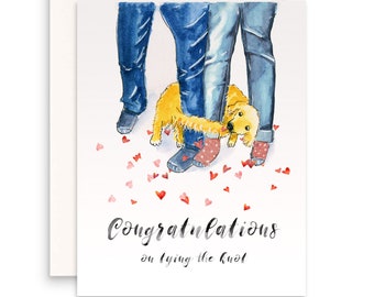 Dog Funny Wedding Card Funny - Congratulations Card For Friends - Tie The Knot - Golden Retriever Puppy Caught Tail