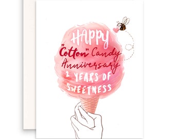 2nd Anniversary Card Cotton Candy - 2 Years of Sweetness - Funny Anniversary Cards For Boyfriend