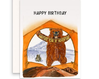 Camping Bear Verjaardagskaarten Grappig - Happy Camper Gifts - Grizzly Bear Card