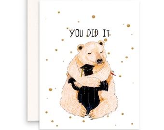 Polar Bear Graduation Cards 2024 - You Did It Bear Hug Congratulations Cards