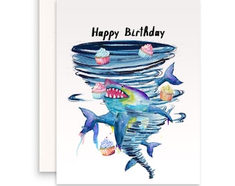 Sharks Tornado Birthday Card For Best Friend - Shark Lover Birthday Gifts