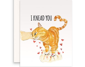 Cat Anniversary Card For Boyfriend - I Knead You I Love Card For Husband