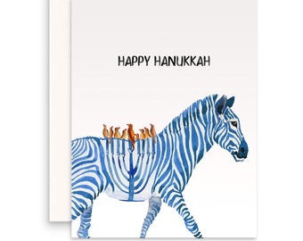 Zebra Menorah Hanukkah Cards Set - Unique Chanukah Art