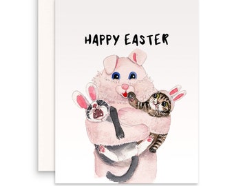 Funny Easter Cards For Best Friends - Creepy Rabbit Cats Easter Cards