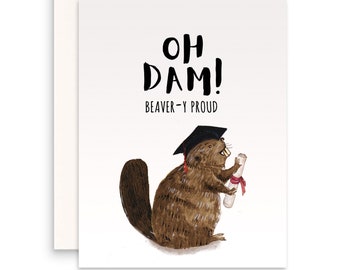 Beaver Funny Graduation Card For Son - Oh Damn Proud Of You Graduation Gifts - Congratulations Cards