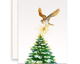 Barn Owl Winter Holiday Card Pack - Owl Christmas Cards - Farmhouse Christmas Cards Handmade For Friends