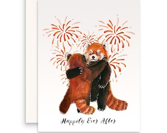 Red Panda Wedding Card Funny - Happily Ever After - Wedding Dance Fireworks - Bridal Shower Gifts - Liyana Studio