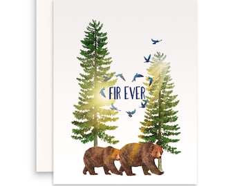 Bear Couple Fir-Ever Wood Anniversary Card voor man - Love Forever Adventure - 5e verjaardag cadeau voor hem