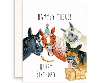 Funny Horse Birthday Cards For Coworker - Hay There Happy Birthday - Custom Birthday Card Funny