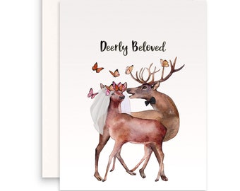 Deers Couple Wedding Cards Funny Puns - Deerly Beloved - Wedding Anniversary Cards For Husband