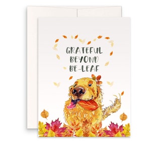 Carte de Thanksgiving reconnaissante pour chien Golden Retriever pour les amis - Cartes de remerciement - Salutations des saisons de vacances d'automne