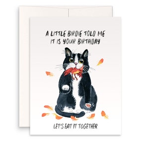 Naughty Cat Birthday Cards Funny - Happy Birthday Cat Mom Gifts From Tuxedo Cat - Birdie Gift From The Cat - Liyana Studio Greeting Cards