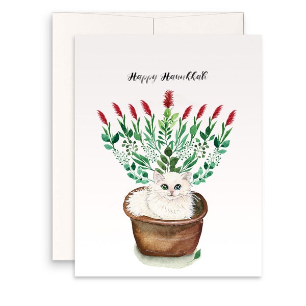 Gardener Cat Menorah Hanukkah Cards Set - Unique Chanukah Art