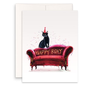 Naughty Black Cat Birthday Cards Funny - Couch Scratch Cats Gift