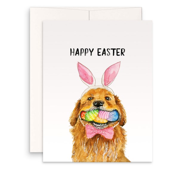 Cartes de Pâques drôles de chien de Golden Retriever pour des enfants - cadeaux de Pâques d'oeuf d'aquarelle pour la petite-fille