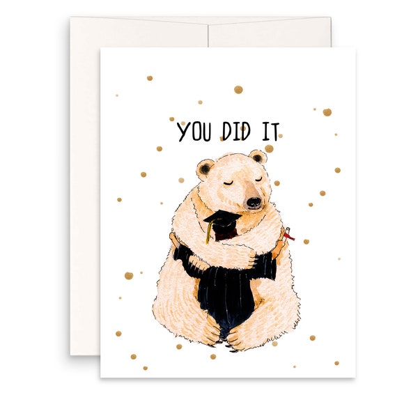 Polar Bear Graduation Cards 2024 - You Did It Bear Hug Congratulations Cards