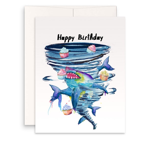 Sharks Tornado Birthday Card For Best Friend - Shark Lover Birthday Gifts