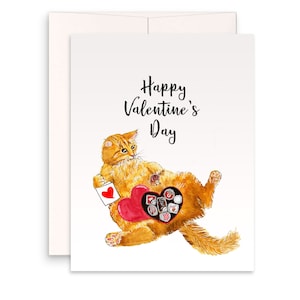 Carte de Saint-Valentin chat chocolat pour petit ami - Carte de jour Galentines pour amoureux des chats orange pour petite amie - Carte de mari Saint-Valentin pour lui