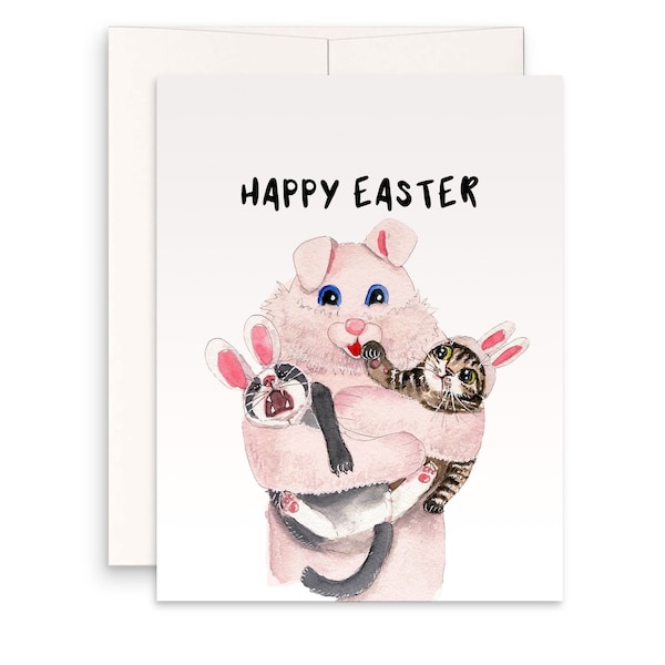 Funny Easter Cards For Best Friends - Creepy Rabbit Cats Easter Cards