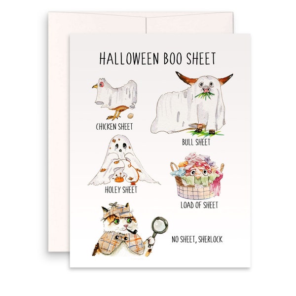 Boo Sheet Funny Halloween Cards Set - Costume Party Halloween Card - Ghost Spooky Season Gifts For Her