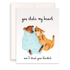 Blanket Thief Funny Anniversary Card For Boyfriend - Funny Valentines Day Card For Girlfriend - Dog Lover Valentines Gift