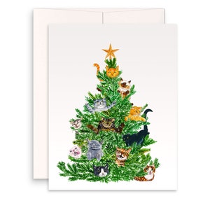 Cat Christmas Tree Card Funny Cat Lover Gift For Friends Orange Tabby Siamese Black Cat Cards image 1